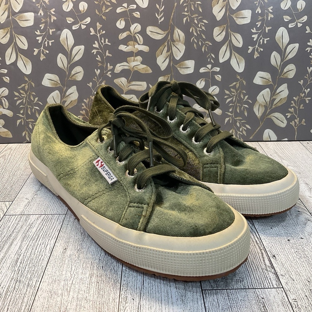 SUNDANCE Superga Sneakers Shoes Willow Green Crushed Velvet Women's Size 6 EU 38